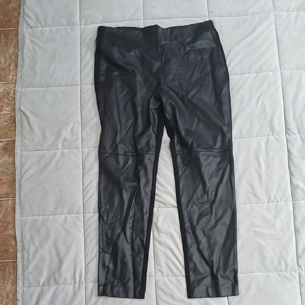 Chico's Elegant Black Pull On Trousers Full Faux Leather Front Size 2.5